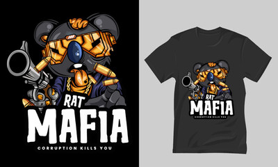 rat mafia carrying a gun mascot logo design, vector for t-shirt screen printing.eps