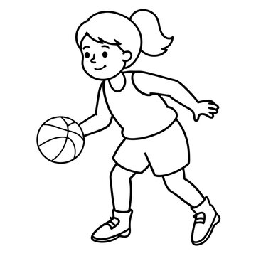 recommend clip art: A female child is a volleyball player line art vector.