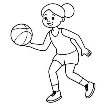 recommend clip art: A female child is a volleyball player line art vector.