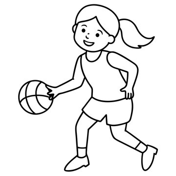 recommend clip art: A female child is a volleyball player line art vector.