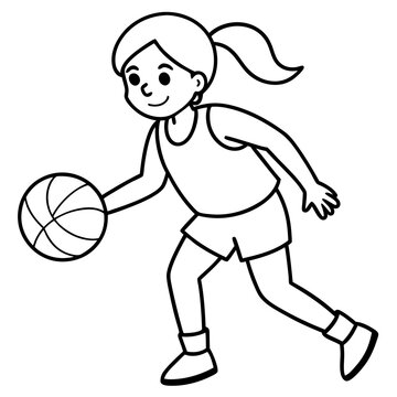 recommend clip art: A female child is a volleyball player line art vector.