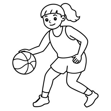 recommend clip art: A female child is a volleyball player line art vector.