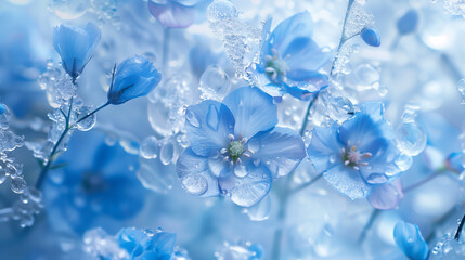 Frozen Nemophila flowers wallpaper background