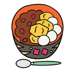 栗ぜんざいと白玉　線画イラスト