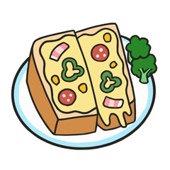 ピザトースト　線画イラスト