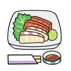 まぐろと鯛の刺身　線画イラスト