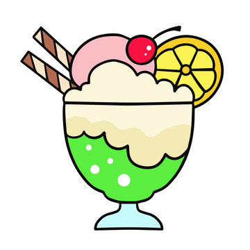 recommend clip art: クリームソーダパフェ　線画イラスト