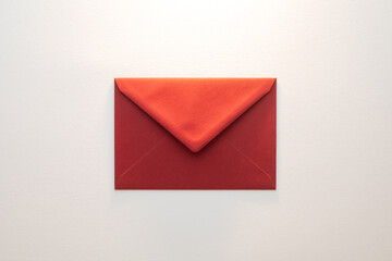 A single, red envelope placed on a white background.