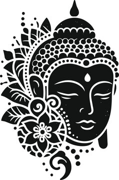 recommend clip art: buddha in silhouete with bohemian nature pattern illustration