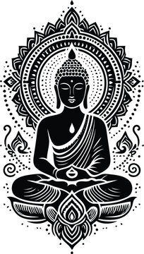 recommend clip art: buddha in silhouete with bohemian nature pattern illustration