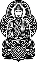 buddha in silhouete with celtic knot pattern illustration