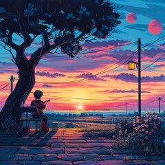 Fototapeta premium lo-fi music style album cover illustration
