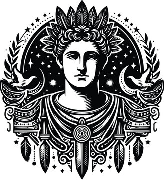 recommend clip art: caesar in silhouete with bohemian nature pattern illustration