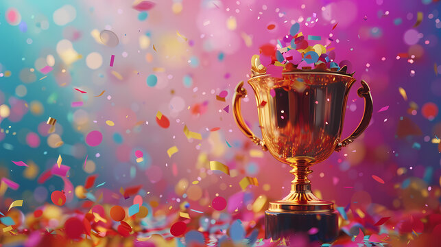 Winner's trophy covered with confetti