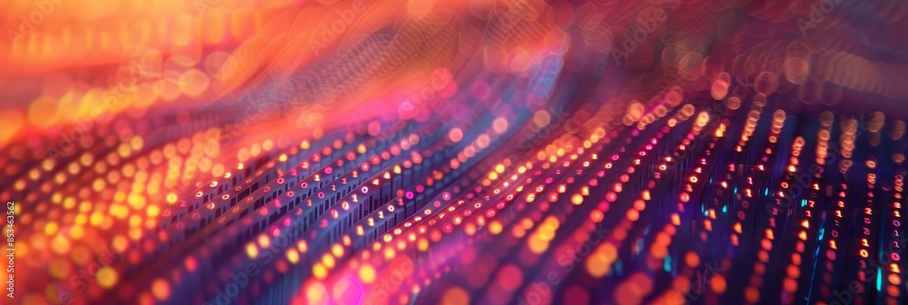 Poster abstract glowing dots and lines wave - abstract image of dots and waves that suggests digital data, 