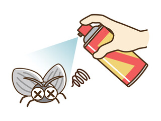 殺虫剤を噴射するイラスト_コバエ