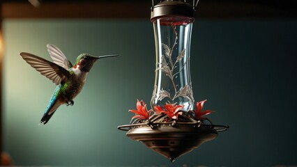 Hummingbird Feeding from a Feeder.