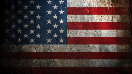 American flag painted on a weathered concrete surface, symbolizing strong and enduring patriotism, used to evoke a sense of resilience and national pride in challenging times.
