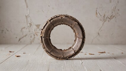 Broken ring on a wooden surface.