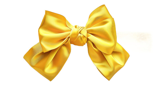 Isolated knotted yellow satin ribbon bow in realistic style isolated on transparent background PNG