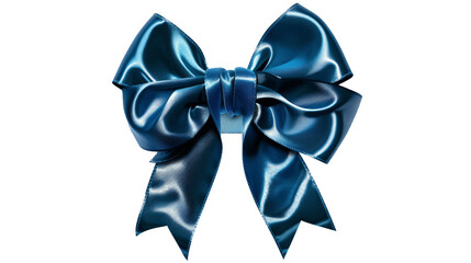 Naklejka premium Satin decorative blue bow with horizontal ribbon isolated on transparent background PNG