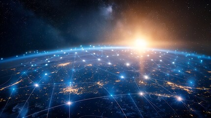 A planet earth with lights and dots. Communication technology for internet.