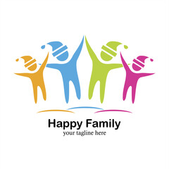 Illustration of silhouetted family happiness. Parents and children are connected together. Support group, teamwork, mother, father and children unity chart with love.  Education icon, group of people