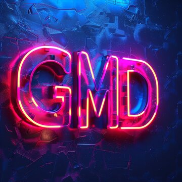Abstract gmd symbol icon with neon effects and digital glow