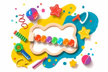 Colorful children's toys set with playful designs and vibrant colors. Ideal for kids' activities, learning, and fun creative play.