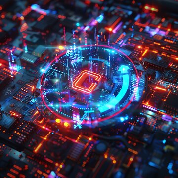 High-tech gnf symbol icon with vibrant colors and digital elements