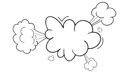 Comic speed motion effect, clouds way, trail set fast wind swirl, puff poof elements isolated on white background. Blow explosion