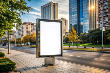 Blank Billboard in Urban Cityscape.