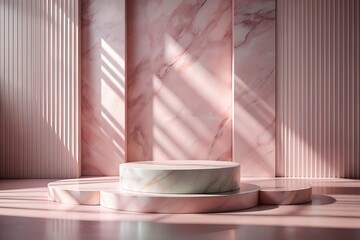 Pink Marble Product Display Stand with Sunlight.