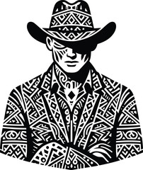  cowboy silhouete with Polynesian ethnic pattern illustration