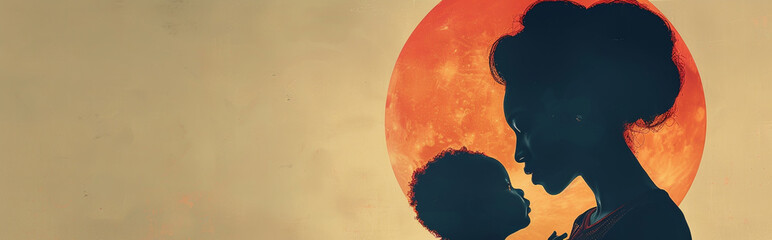 Mother's Love: Minimalist Poster for World Breastfeeding Week with Silhouetted Mother and Child