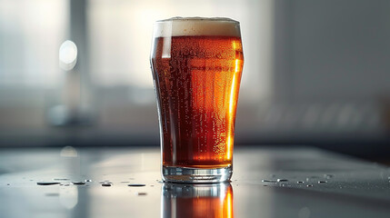 Minimalistic Poster for International Beer Day - Glass of Beer on a Reflective Surface