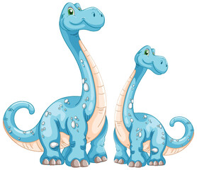 Naklejka premium Two smiling blue dinosaurs standing together
