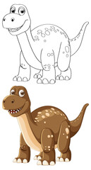 Colorful and black-and-white dinosaur illustration