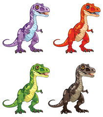 Four vibrant dinosaurs in different colors