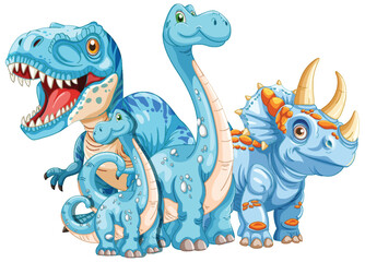 Adorable blue dinosaurs in a group illustration