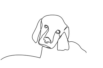 cute dog friendly head face one line art design vector