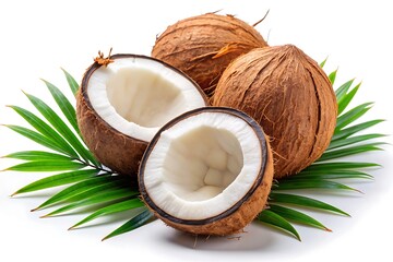 Fresh Coconut with Palm Leaves.