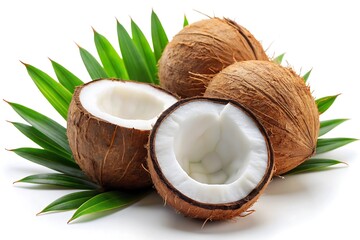 Fresh Coconuts with Palm Leaves.