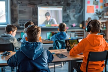 Obraz premium Diverse group of students attending an online class together