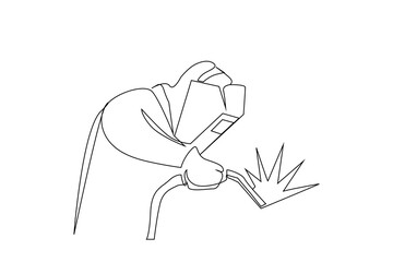 man person industry factory employee metal industry welding machine work one line art design vector