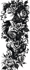 Fototapeta premium A woman with long hair and roses on her back