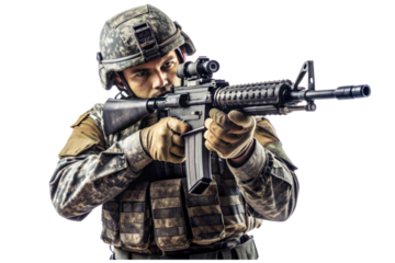 a soldier is ready to shoot isolated on transparent background