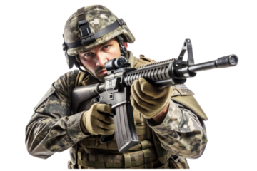 a soldier is ready to shoot isolated on transparent background