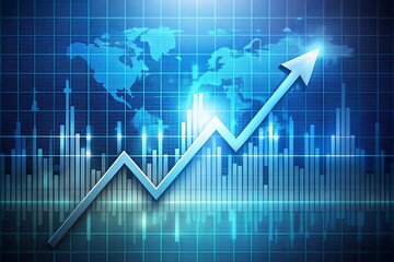 Naklejka premium Global Growth and Success with Blue Bar Chart and Arrow