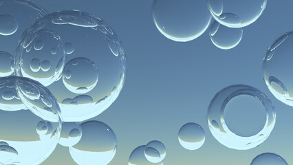水面と気泡、炭酸水や清潔感や洗濯をイメージする水中の泡
